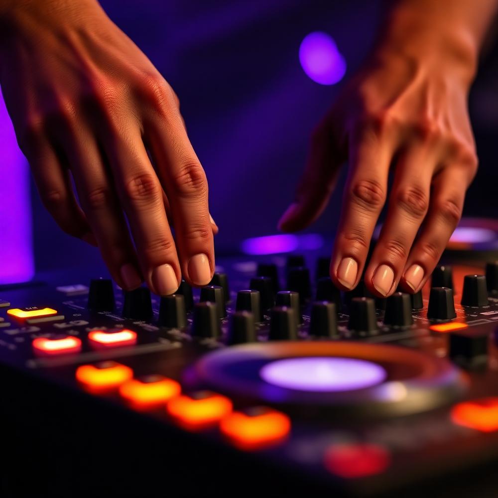 DJ hands on mixer